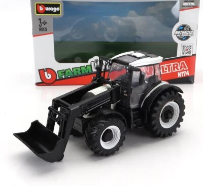 MODELLINO STATICO BURAGO VALTRA N174 TRATTORE FRONT LOADER 2017 BIANCO NERO 1/50 - Immagine 1 di 4
