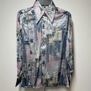 Camisa de Vestir De Colección Años 70 Antron Nylon Para Hombre Manga Larga Abotonada Talla M - Imagen 1 de 8