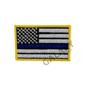Parche Bandera Americana Línea Azul - Delgado Línea Azul EE. UU. Planchado/Negro/Parche Policial - Imagen 1 de 1