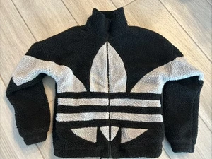 Adidas Oversize Sherpa Boa Giacca Cappotto Nero Grigio Taglia XS - Foto 1 di 11