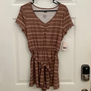 SO Strampler U-Ausschnitt Flügelärmel braun & weiß Streifen Large neu mit Etikett - Bild 1 von 11