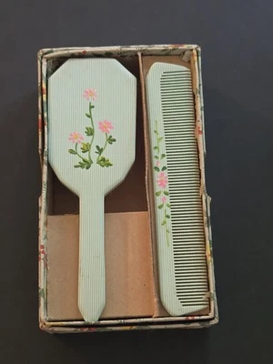 Vintage Celluloid Baby Comb and Brush In Original Box - Image 1 of 4