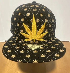 Cappello berretto baseball Weed Pot foglia di marijuana ricamato aderente 7 1/2 nero e giallo - Foto 1 di 8