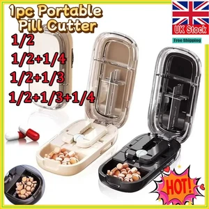Portable 2 in 1 Pill Cutter Medicine Box Adjustable Pill Splitter High-capacity - Picture 1 of 21