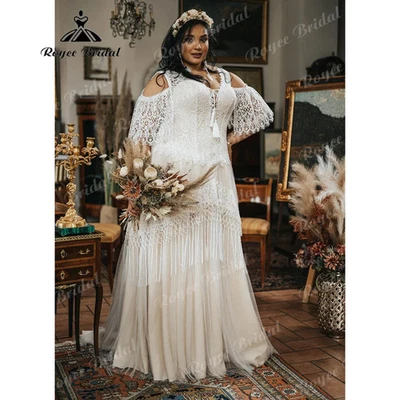 Lace bohemio Boho  Plus Size Women Wedding Dresses for Bride Wedding Gown  - Image 1 of 4