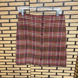 Talbots Pink And Brown Plaid Button Front Wool Blend Skirt Size 6P - Picture 1 of 6