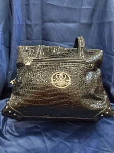Kathy Van Zeeland Black Mock Patent Croc PVC Shoulder XL Tote Bag - Picture 1 of 15