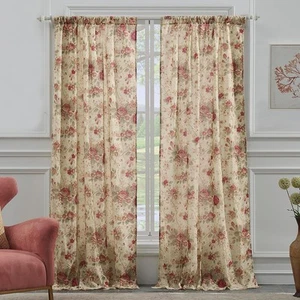 Greenland Home Antique Rose 100% Cotton Curtain 42"W x 84"L (Pack of 2), Ecru - Picture 1 of 9
