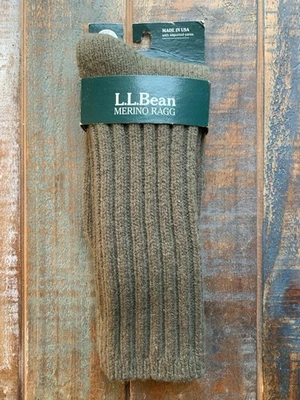 LL Bean NEW Merino Ragg Wool Socks Mens 9-12 Womens 10.5-12 Made USA Army Green - Image 1 of 3