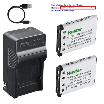 Cargador de batería Kastar CA y USB-C para Olympus Li-42B Casio CNP-80 pentax D-Li63 Foto 1 de 4