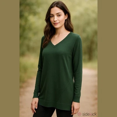 Chicos 2 (L) Verde Oliva Túnica Largo Suéter Cuello en V Tejido NUEVO SIN ETIQUETAS Costura SD Invierno  Foto 1 de 4