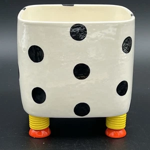 Vintage Polka Dot Cow Art Pottery Planter Signed Carol Herschleb HTF - Picture 1 of 9
