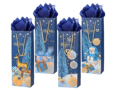 ZJHIOME 12 Pack Christmas Wine Gift Bag Wine Bottle Bag with Tissue Paper for Xmas Winte