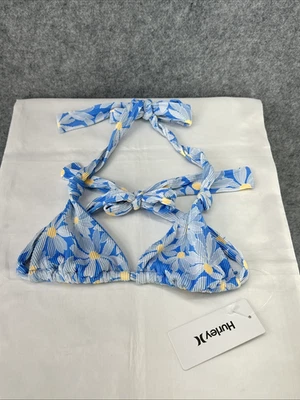 NWT Hurley Women's Size Small Blue Daisy Me Ribbed Soft Tie Triangle Bikini Top - Image 1 of 4
