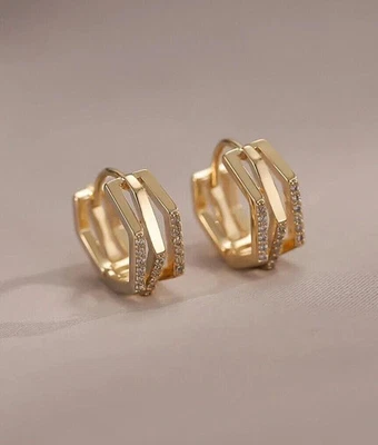 2 Ct Round Lab Created Diamond Women Huggie Hoop Earrings 14k Yellow Gold Plated - Image 1 of 4