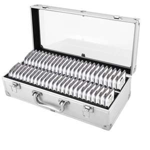Aluminium Aufbewahrung & Vitrine Etui für 50 PCGS NGC ANACS Münzrähmchen Platten - Bild 1 von 12