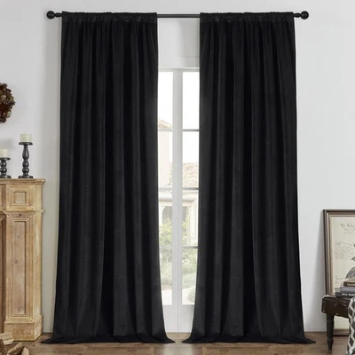 Black 100% Blackout Curtains 84 Inch 2 Panels, Luxury Thermal Insulated Black... - Image 1 of 4