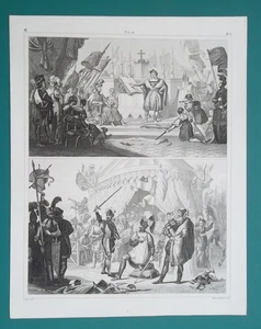 RITTERZEIT Zeremonie im Mittelalter Schwur ablegen - 1844 antiker Druck - Bild 1 von 1
