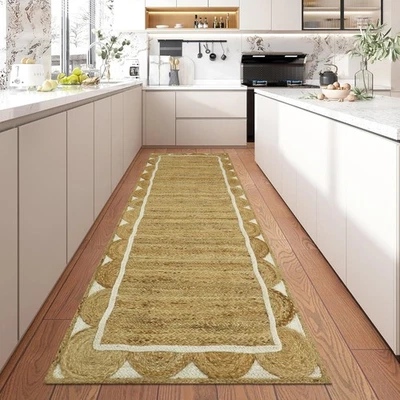 100% Jute Area Rug Beige Hand Braided Rug Living Room Runner Kilim Rug 4x6 Ft - Image 1 of 4