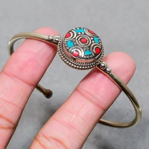 Rojo Coral Turquesa Hecho a Mano Joyería Étnica Nepalí Brazalete Brazalete... - Imagen 1 de 6