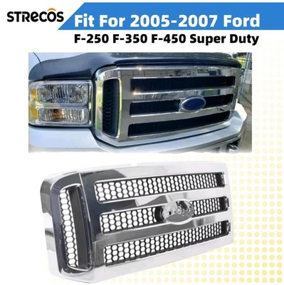 Chrome For 2005 2006 2007 Ford F-250 F-350 F-450 Super Duty Front Bumper Grille - Image 1 of 4