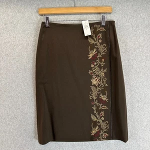 Ann Taylor LOFT Gr. 2 schokobraun Rock Blumenstickerei Wollmischung Y2K Neu mit Etikett - Bild 1 von 16