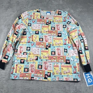 Scrub H.Q. Kittens/Cats Multicolor Long Sleeve V-Neck Scrub Top Size Medium New - Picture 1 of 12