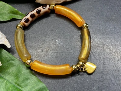 Armband Armreif Gr. S Leo Schlauchperlen elast. Strass Rohrperlen #991-4 - Bild 1 von 2