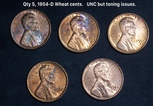 Centavo de trigo Lincoln 1954-D cantidad 5 - UNC - +/- LUSTER - Imagen 1 de 6