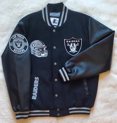 Las Vegas Raiders Starter Jacket Wool Full-Snap Quilt-Lined Sz Large 🏴‍☠ - Image 1 of 4