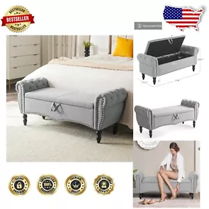 Versatile 51.75" Entryway & End of Bed Storage Bench with Soft Linen Upholstery - Picture 1 of 11