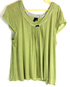 Women's Kensie Green Gray White Dark Gray Dots in a Dot Round Neck Cap Sleeve L - Picture 1 of 6