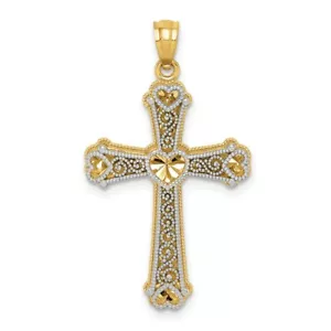 Real 14kt Two-tone Hearts Cross Pendant - Picture 1 of 6