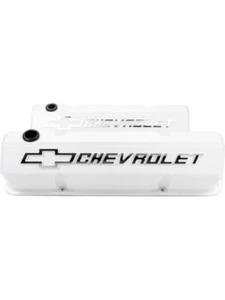 Proform Sb/C Slant Valve Covers White 'Chevrolet' Emblem Recessed (141-935) - Picture 1 of 12