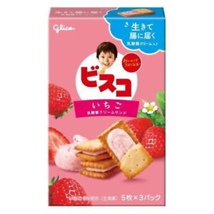 Bisco Cream Biscuit Strawberry flavor 5pcs x 3packs Glico from Japan