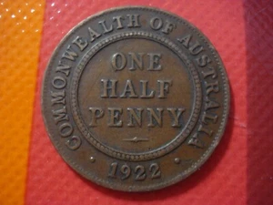 Moneda predecimal australiana de 1922. KGV (1/2) medio centavo. x 1 moneda sin clasificar - Imagen 1 de 2