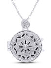 Locket Floral Pendant Necklace 1/10Ct Natural Diamond Sterling Silver, 18" Chain