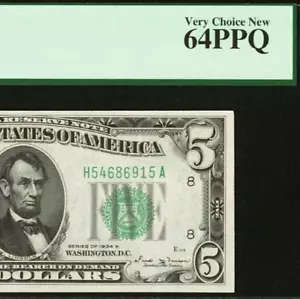 1934B 5 $ Federal Reserve Note PCGS 64PPQ - Vinson Signature - St. Louis - Bild 1 von 4