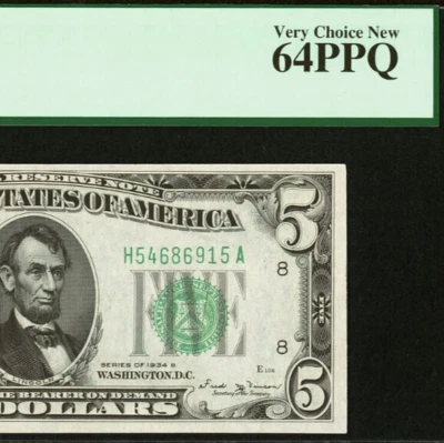 1934B $5 Federal Reserve Note PCGS 64PPQ - Vinson Signature - St. Louis - Image 1 of 4