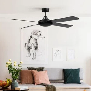 52'' Ceiling Fan With Remote Control Wooden Blades 3 Speeds Reverse Motor Black - Picture 1 of 8