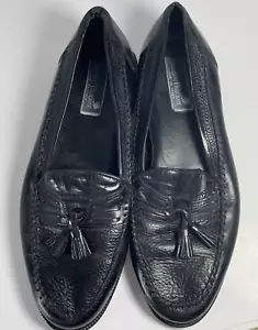 Stanley Blacker Black leather Tassel Loafers Shoes Italy Size Men's 9M Hand Made - Picture 1 of 14