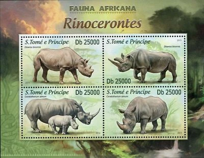 Rhinos Stamp Diceros Bicornis Rhinoceros Wild Animal MNH #5124-5127 - Image 1 of 4