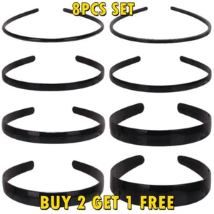 8 PCS Black Hair Essential Headband Hoop Band Comb Sports Hairband Men Women - Picture 1 of 3