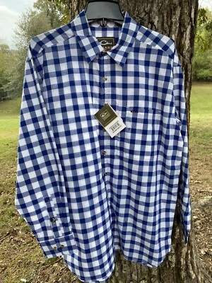 Drake Waterfowl Gingham Plaid Long Sleave shirt Pacific Blue Sz Medium - Image 1 of 4
