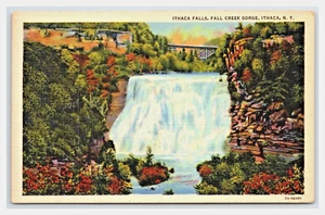 New York Ithaca Falls, Fall Creek Gorge Leinen unpostiert - Bild 1 von 2