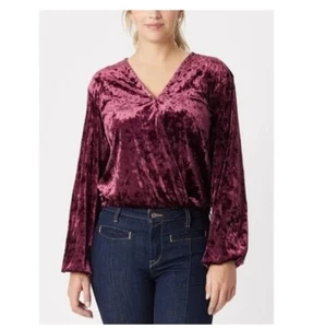 Wrangler Retro Velvet Top Women's S Small Purple Long Sleeve Surplice V Neck - Picture 1 of 10
