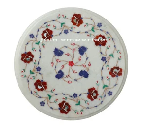 15'' white Marble Table Top Corner Coffee Inlay pietra dura fine decor room - Picture 1 of 4