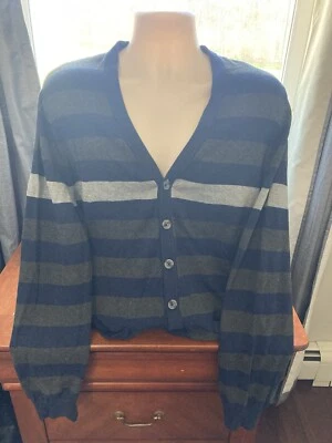 Merona Men’s Cardigan Lightweight Sweater Size XXL Striped Navy/Grey - Image 1 of 2