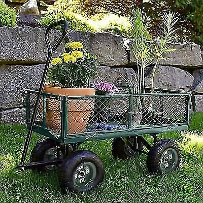 Garden Wheelbarrows Carts Yard Dump Wagon Lawn Utility Outdoor Steel Heavy Duty