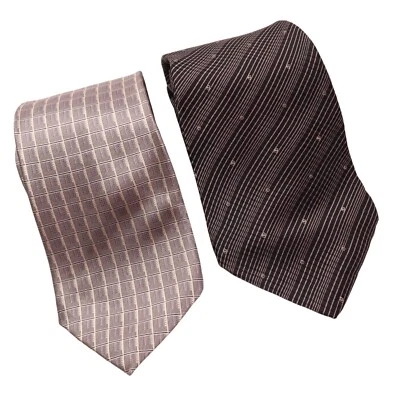 DKNY Silk Neckties Lot of 2, Striped & Grid Pattern, Grau Black Mens Fashion Tie - Image 1 of 4